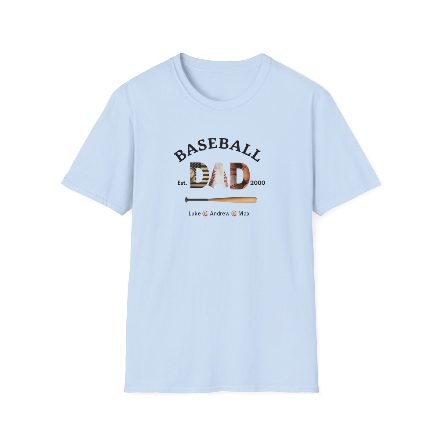 Custom Baseball Dad T-Shirt: with Children's Names & Est. Year