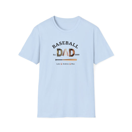 Custom Baseball Dad T-Shirt: with Children's Names & Est. Year