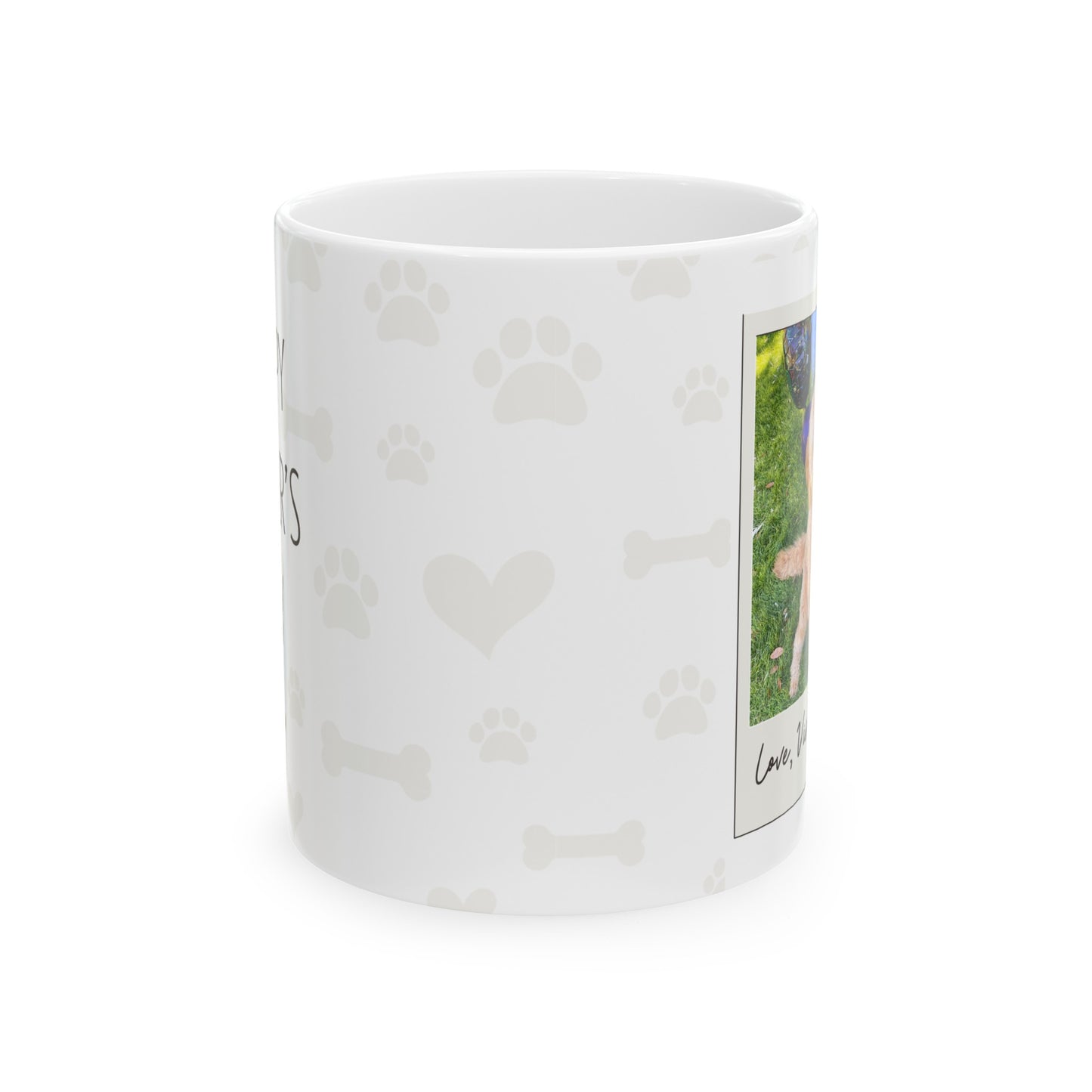 Custom Fathers Day Ceramic Mug, 11oz with Pet's and Kids Photo.