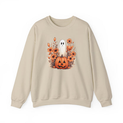 Cozy Halloween Sweatshirt Ghost & Pumpkin Design