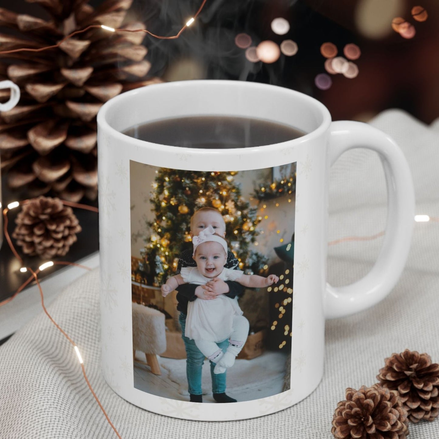 Personalized Christmas Mug with Kids' Photo. Adorable White Ceramic 11oz