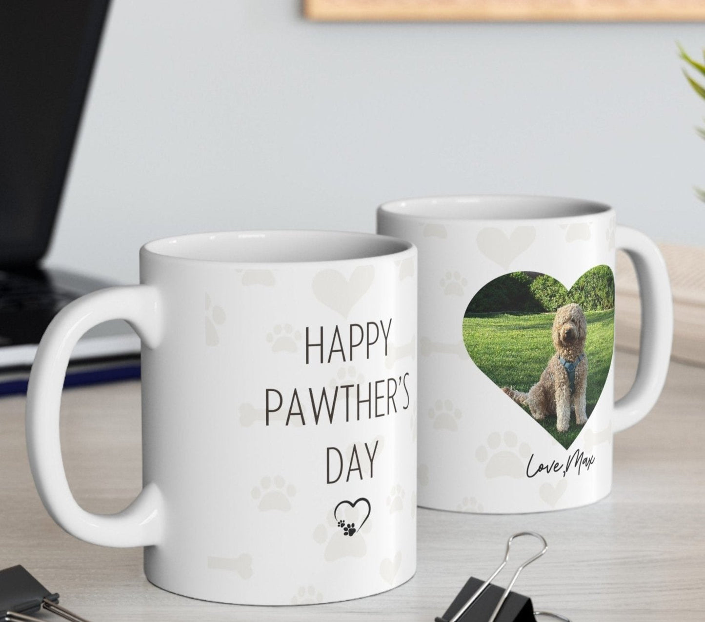 Custom Pawther's Day Ceramic Mug, 11oz with Pet's Photo and Name.