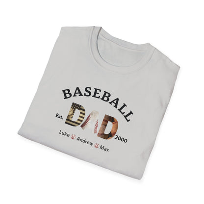 Camiseta personalizada para papá de béisbol: con nombres y est. de niños. Año