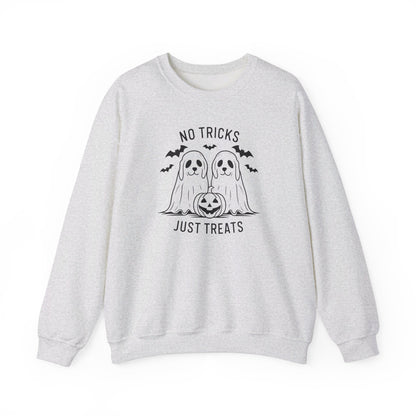 Unisex Halloween Sweatshirt with Ghost Dog & "No Tricks, Just Treats" Slogan