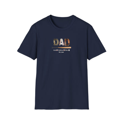 Custom Baseball Dad T-Shirt: with Children's Names & Est. Year