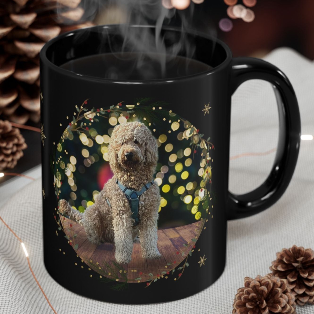 Personalized Christmas Black Mug with Pet Photo