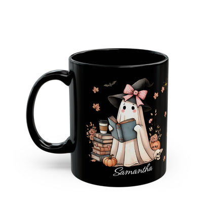 Personalized Halloween Ghost & Books Mug. Custom NamenGlass for Spooky Drinks