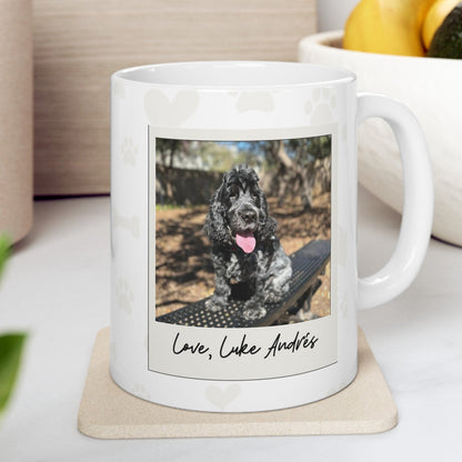 Custom Pawthers' Day Ceramic Mug, 11oz with Pet's Photo.