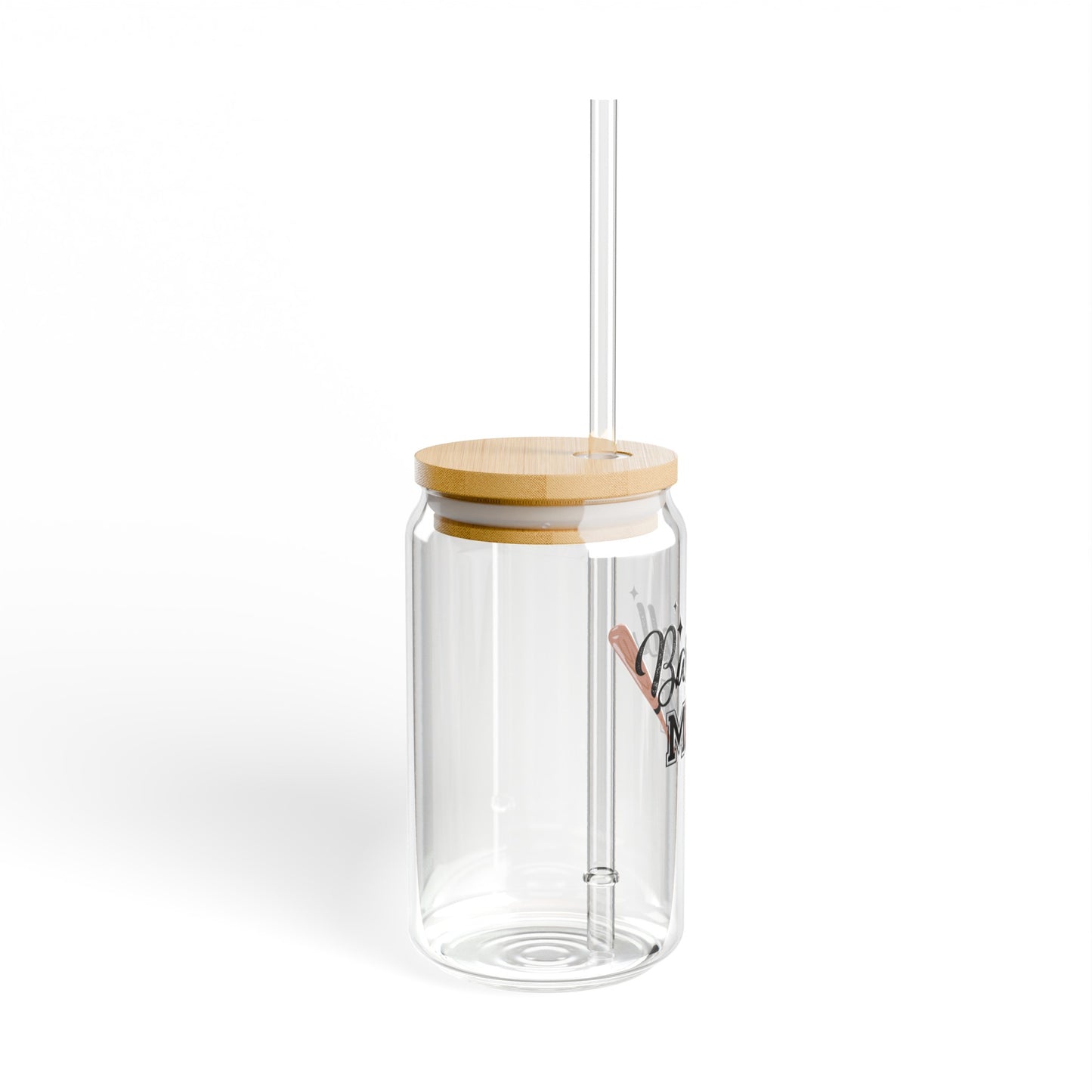 Baseball Mom Drinking Glasses with Bamboo Lids and Straw 16 oz.