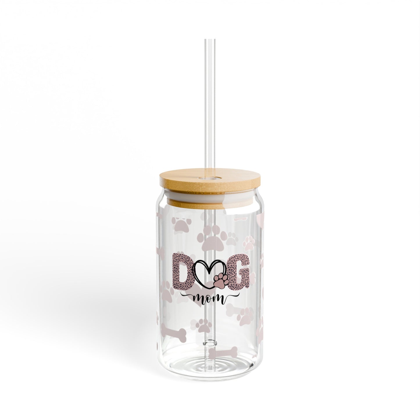 Dog Mom Drinking Glasses with Bamboo Lids and Straw 16 oz.