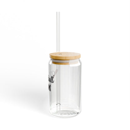 Baseball Mom Drinking Glasses with Bamboo Lids and Straw 16 oz.