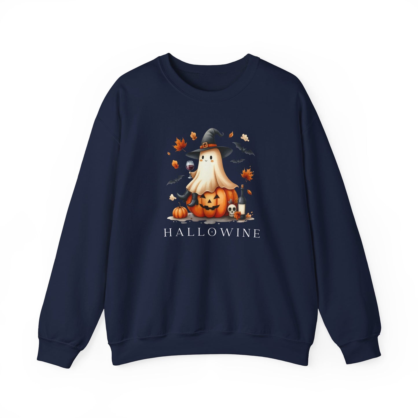 Hallowine Ghost and Wine Crewneck Sweatshirt | Cozy Halloween Apparel