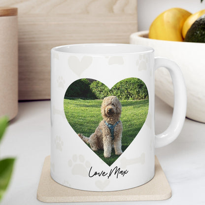 Custom Pawther's Day Ceramic Mug, 11oz with Pet's Photo and Name.