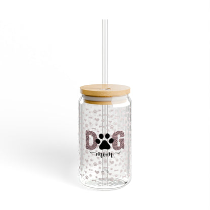 Dog Mom Drinking Glasses with Bamboo Lids and Straw 16 oz.