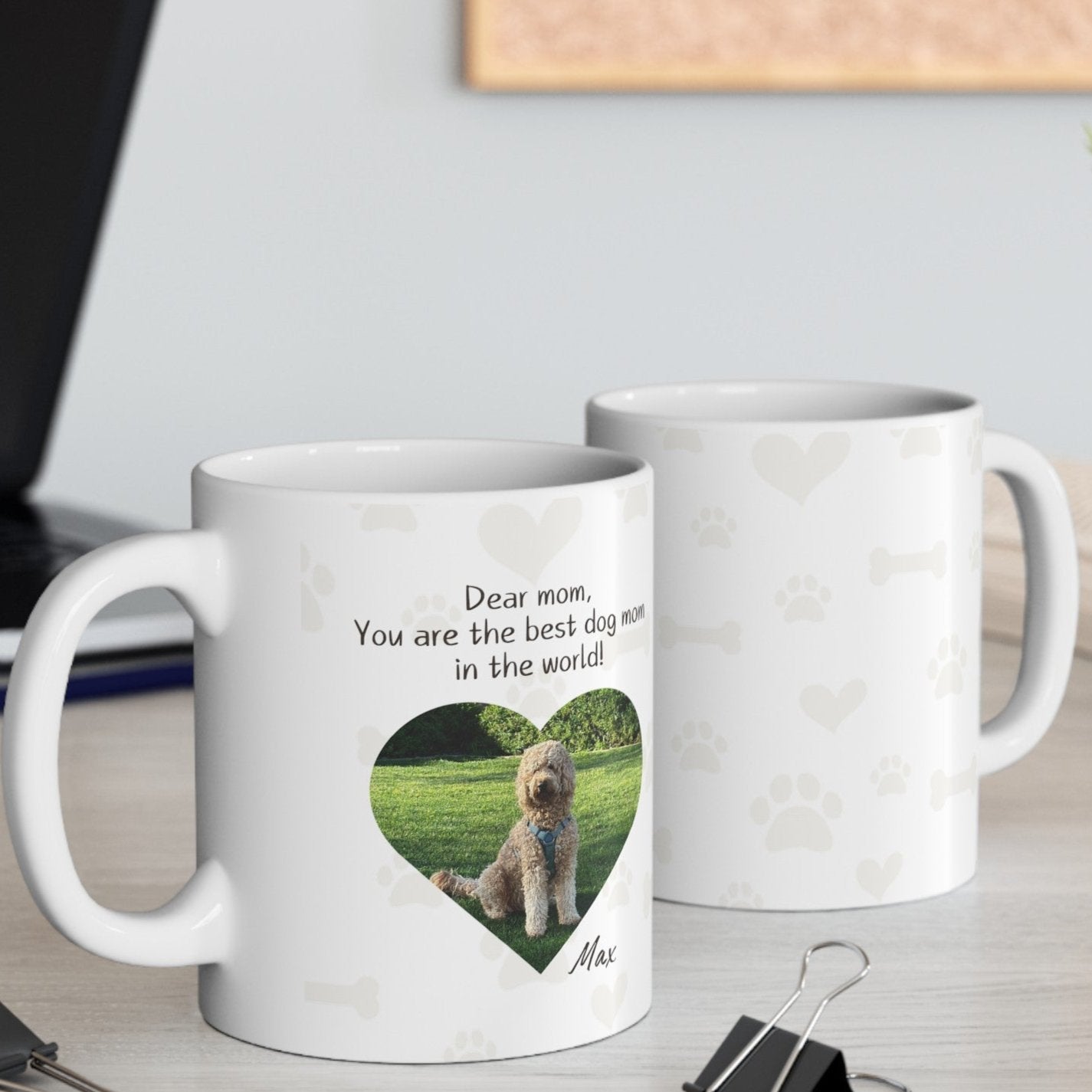 Custom Dear Mom Ceramic Mug 11oz with Pet's Photo and Name.