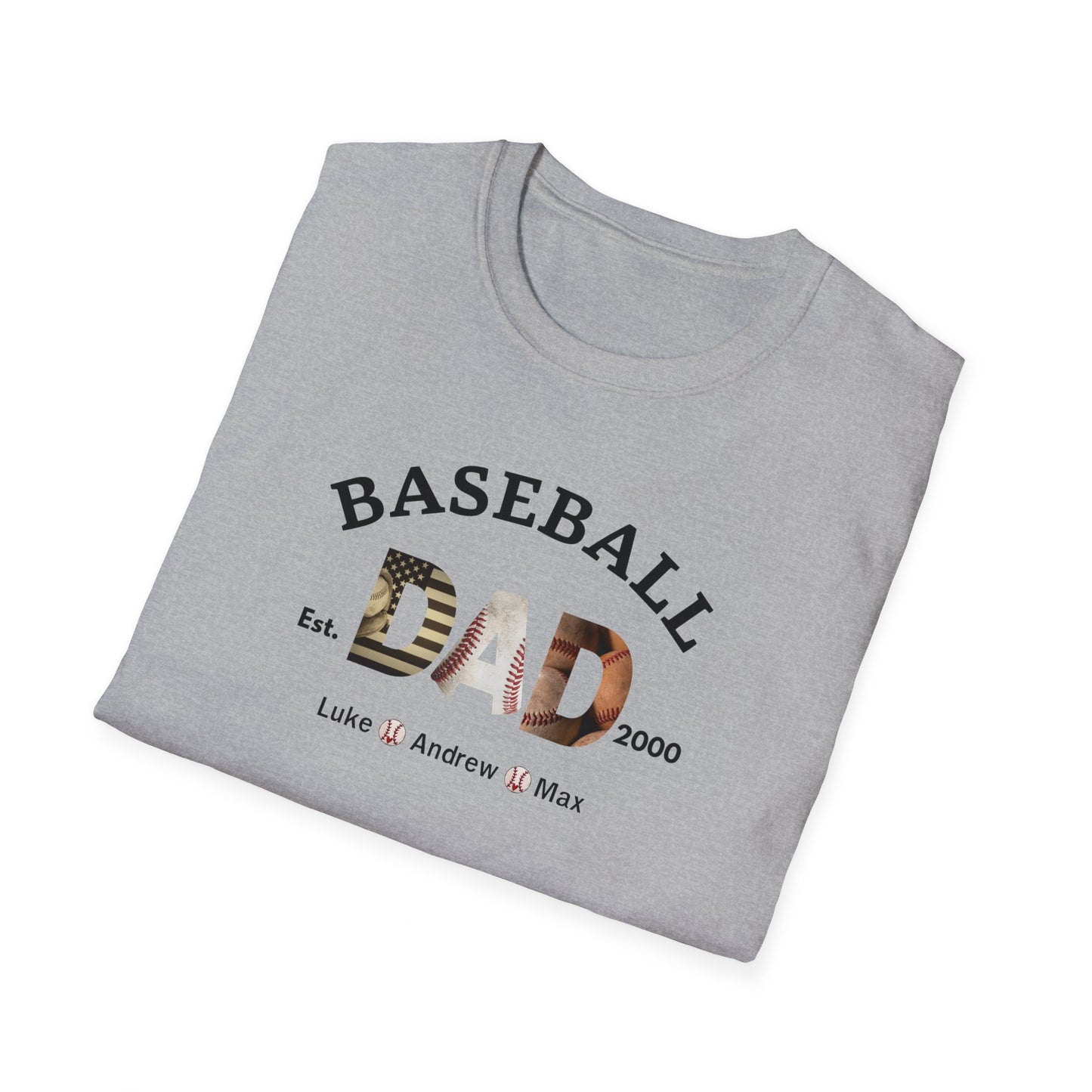 Camiseta personalizada para papá de béisbol: con nombres y est. de niños. Año