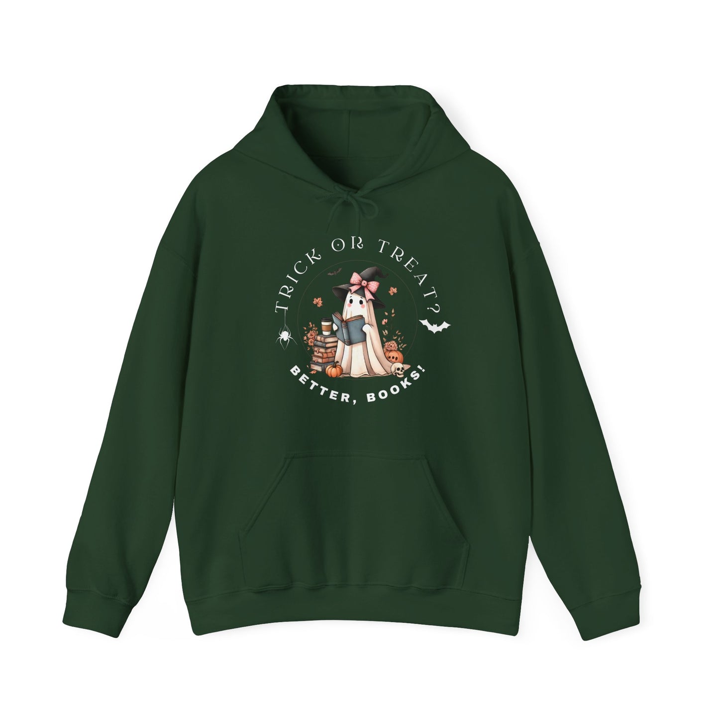 Cozy Halloween Hoodie “Trick or Treat? Better, Books”. Stylish & Festive