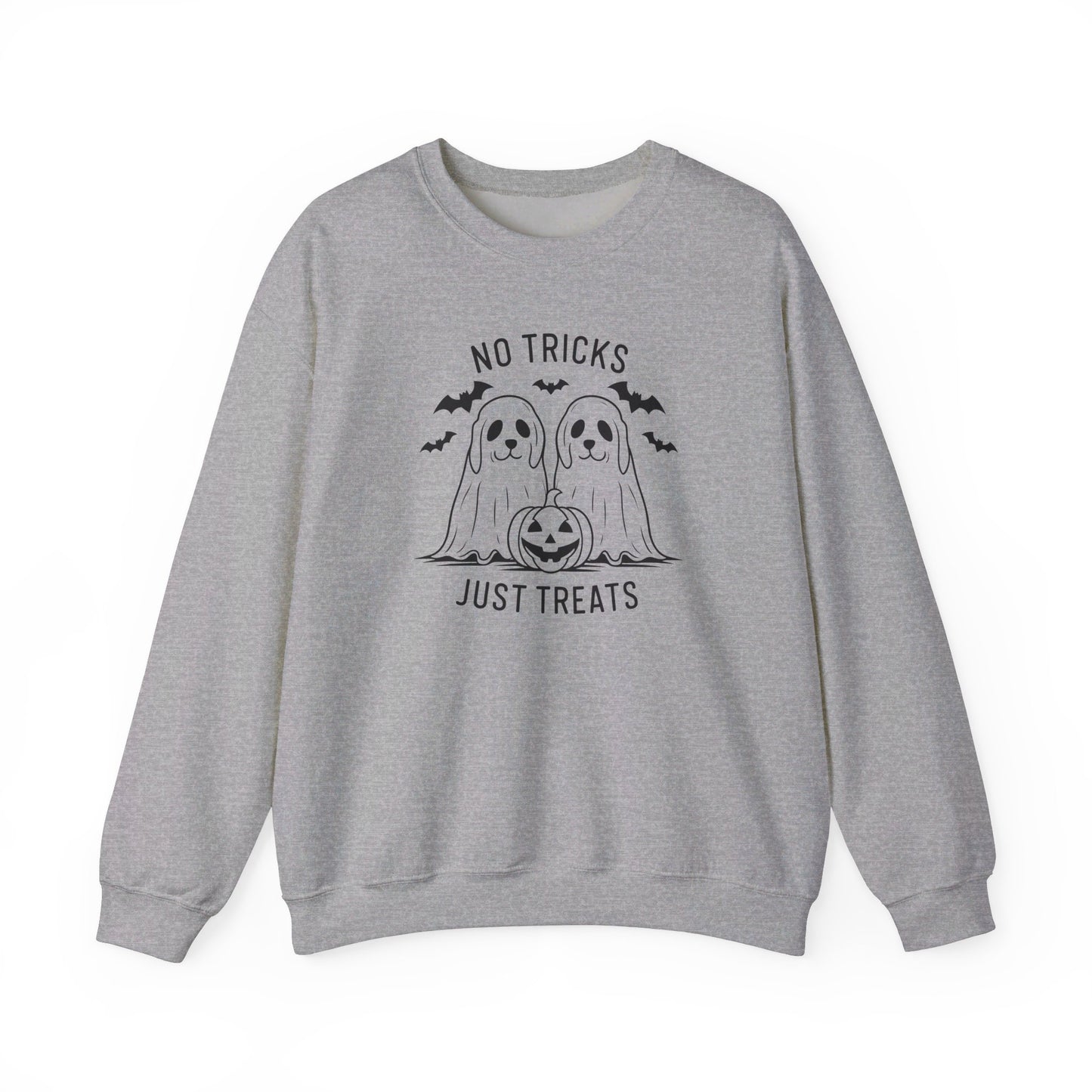 Unisex Halloween Sweatshirt with Ghost Dog & "No Tricks, Just Treats" Slogan