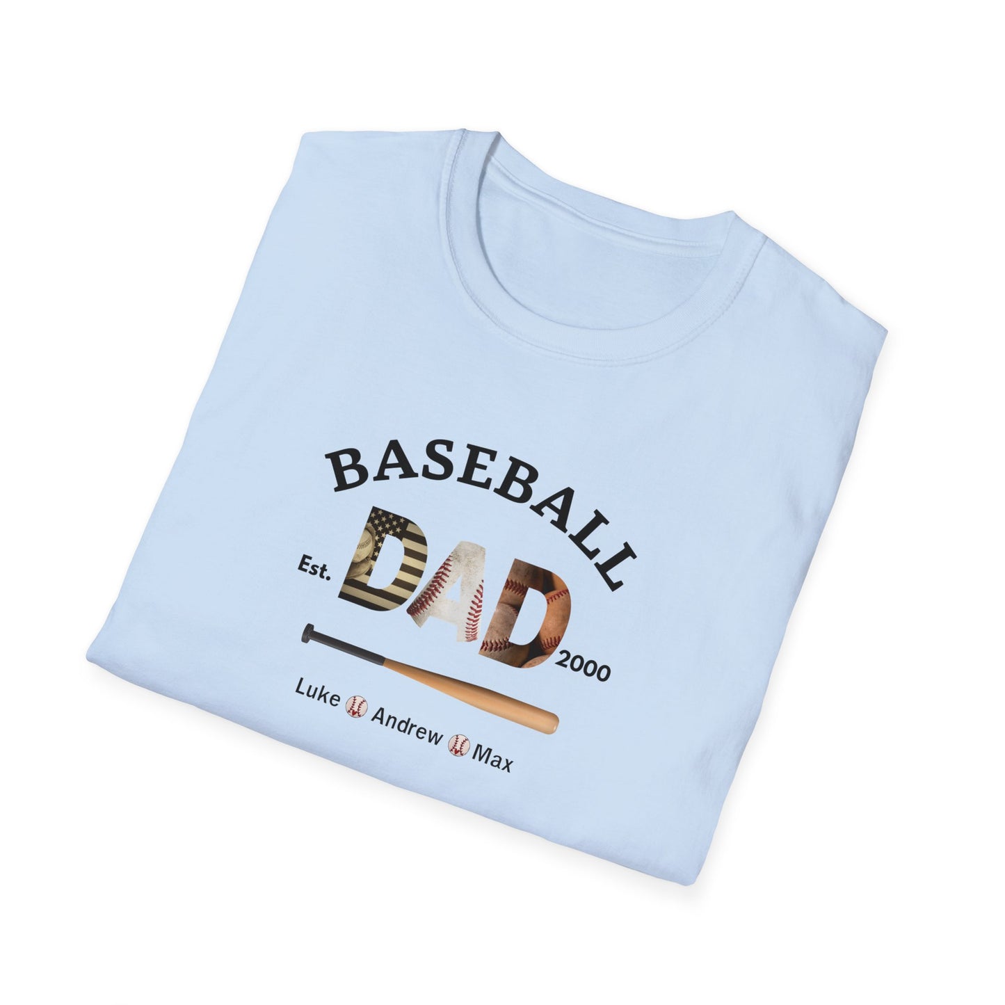 Custom Baseball Dad T-Shirt: with Children's Names & Est. Year