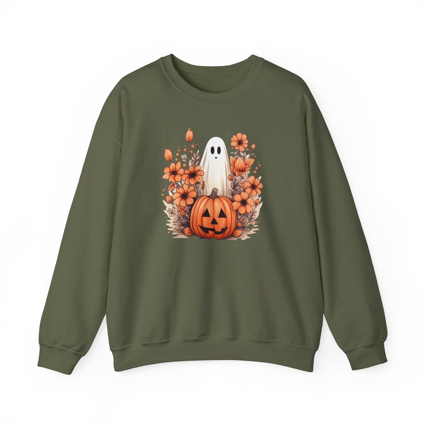 Cozy Halloween Sweatshirt Ghost & Pumpkin Design