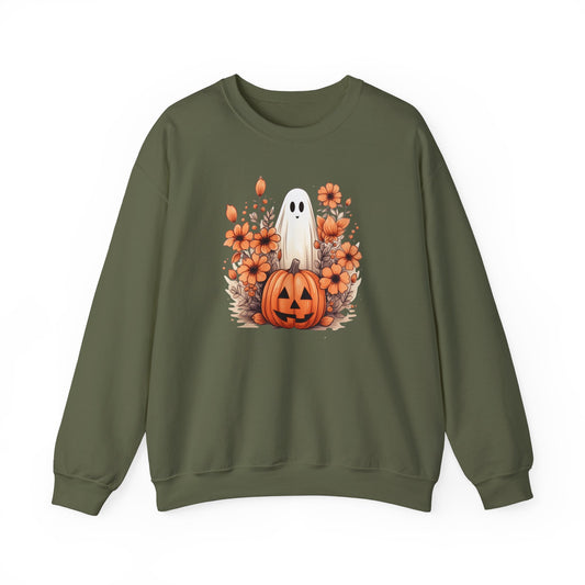 Cozy Halloween Sweatshirt Ghost & Pumpkin Design