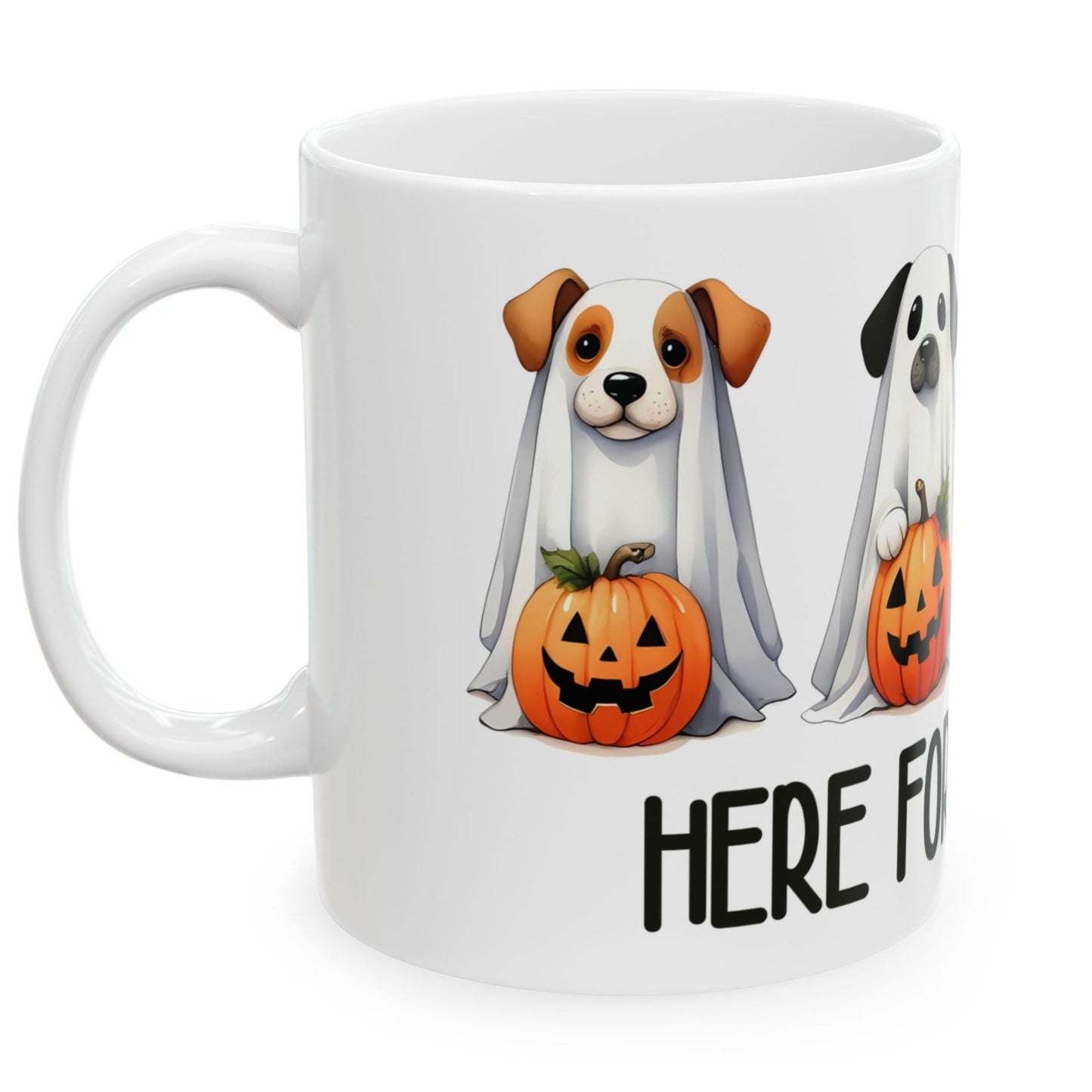 Fun Halloween Mug – Dogs in Ghost Costumes for Treats 11oz