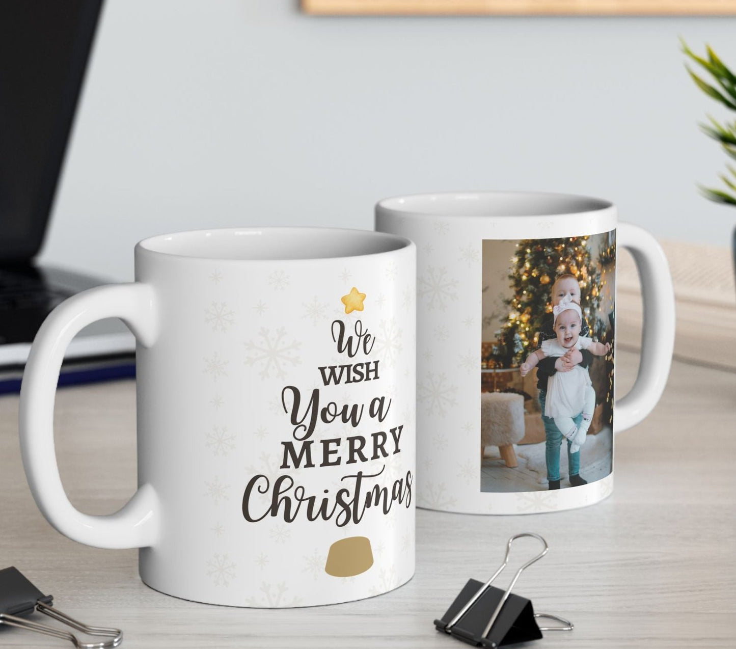 Personalized Christmas Mug with Kids' Photo. Adorable White Ceramic 11oz