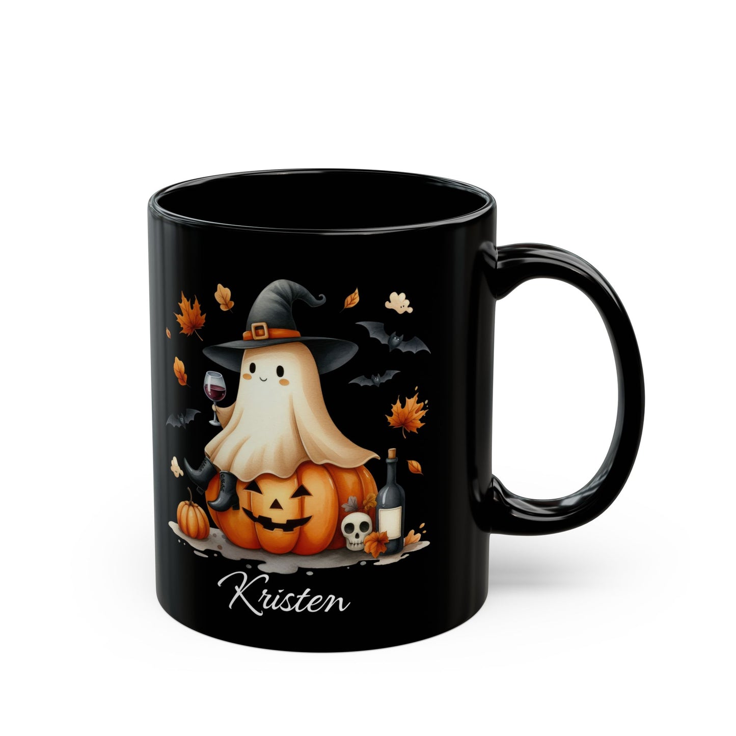 Custom Name Halloween Ghost Mug 11 oz. Personalized Glass for Hot Drinks