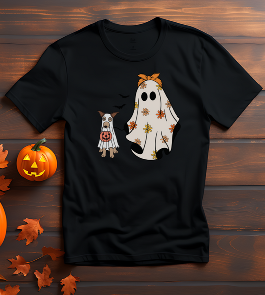 Ghost & Dog Trick-or-Treat T-Shirt – Fun Halloween Design