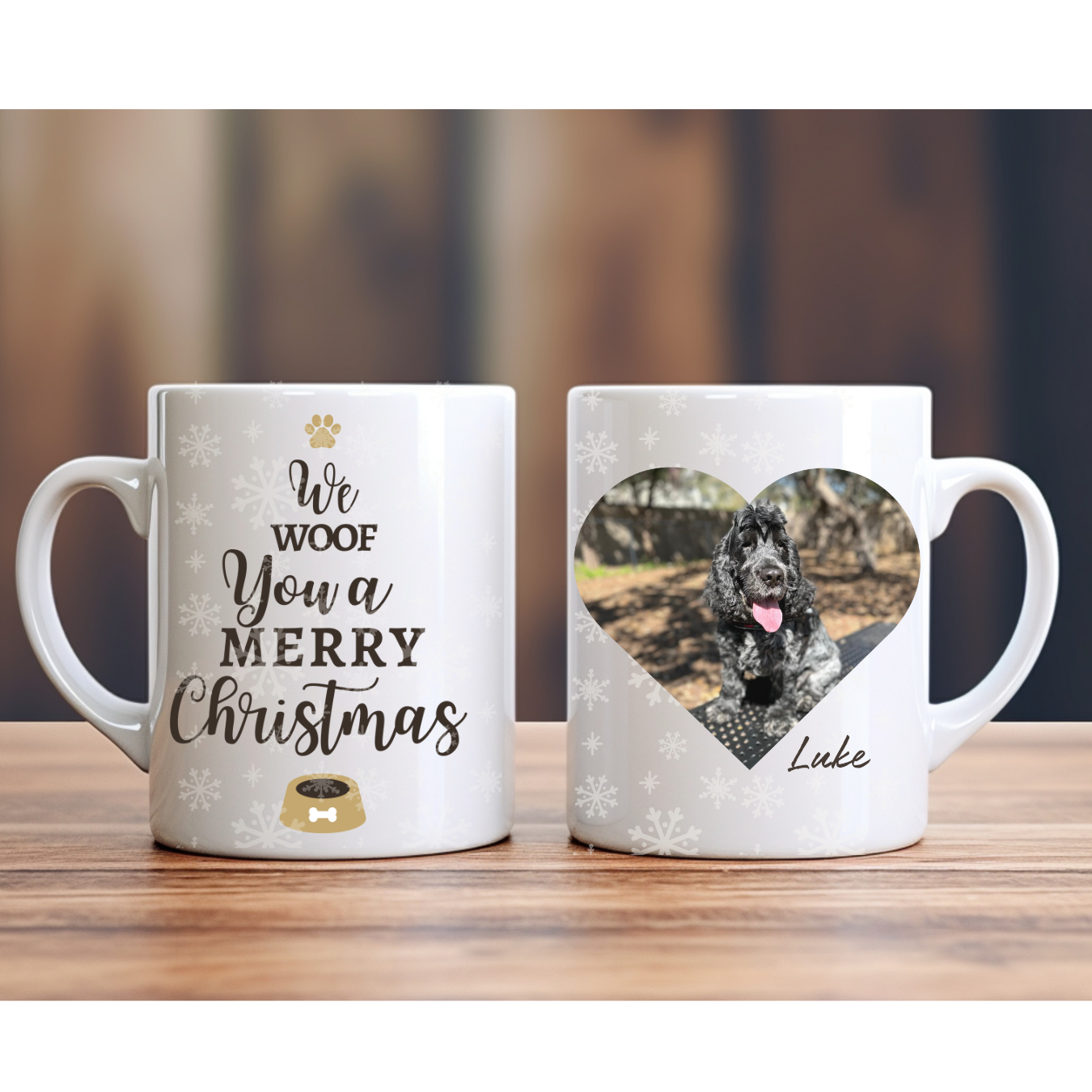 Custom Christmas Mug with Pet Photo. 11oz Ceramic White