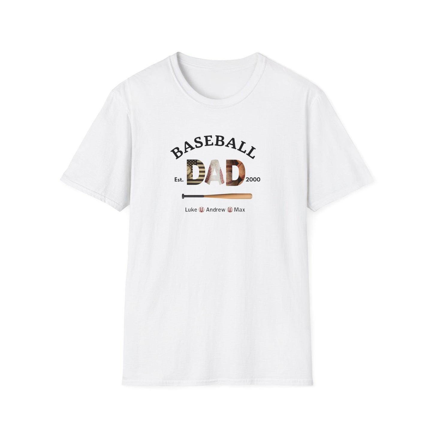 Custom Baseball Dad T-Shirt: with Children's Names & Est. Year