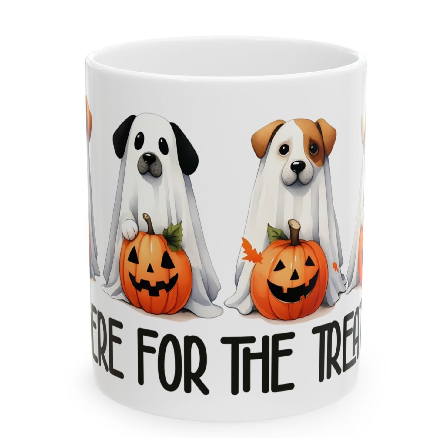 Fun Halloween Mug – Dogs in Ghost Costumes for Treats 11oz