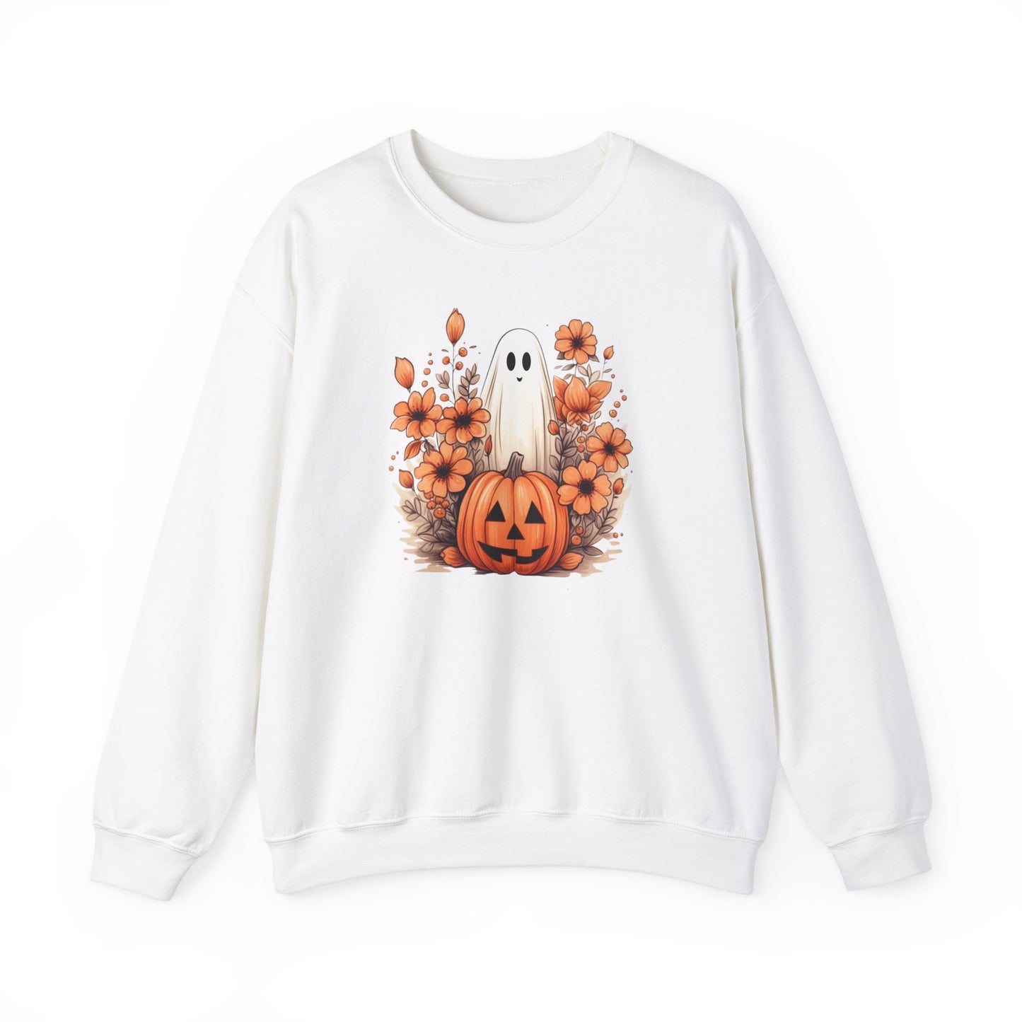 Cozy Halloween Sweatshirt Ghost & Pumpkin Design