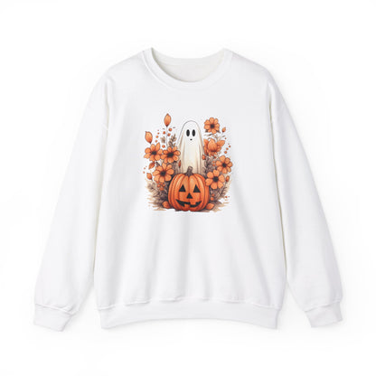 Cozy Halloween Sweatshirt Ghost & Pumpkin Design