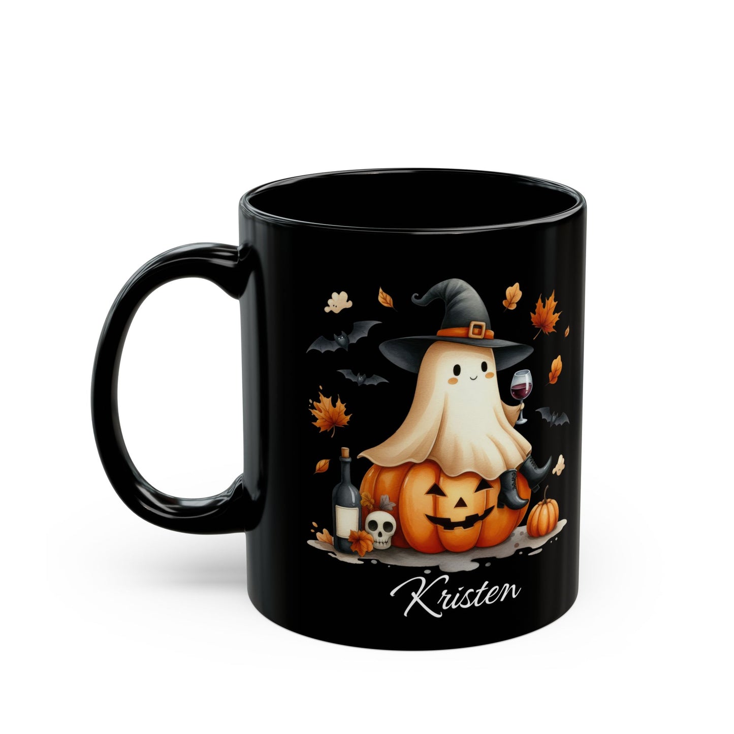 Custom Name Halloween Ghost Mug 11 oz. Personalized Glass for Hot Drinks