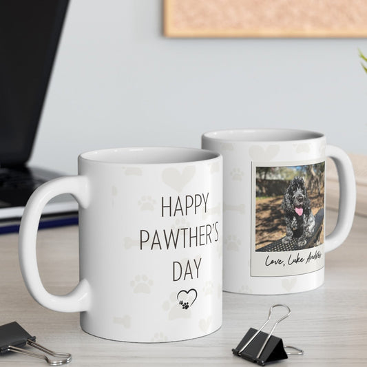 Custom Pawthers' Day Ceramic Mug, 11oz with Pet's Photo.