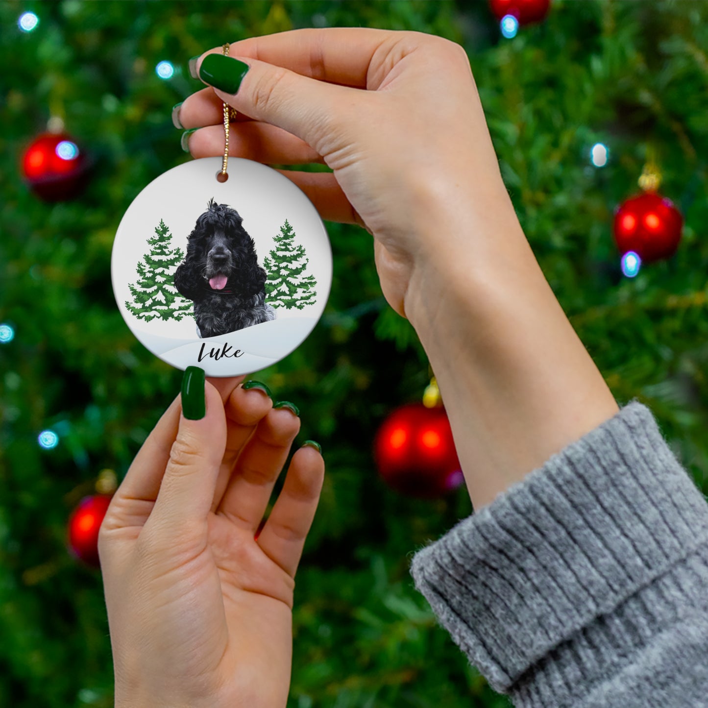 Custom Ceramic Christmas Ornament with Pet Photo – Personalized Holiday Decor Gift