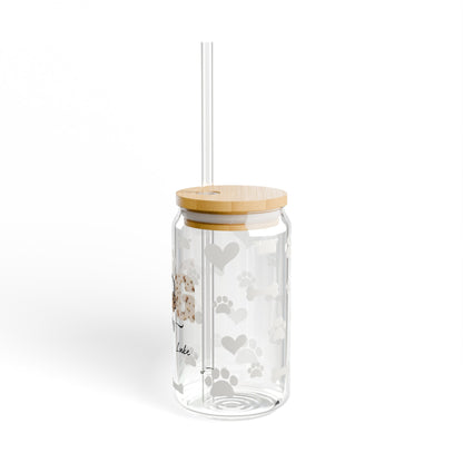 Custom Dog Mom Drinking Glasses with Bamboo Lids and Straw 16 oz.