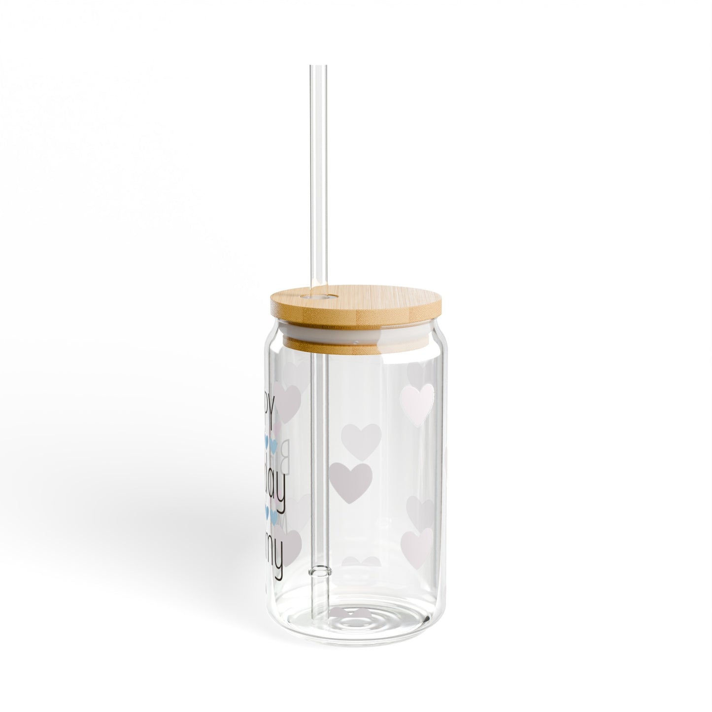 Happy Birthday Mommy Drinking Glass with Bamboo Lids and Straw 16 oz.