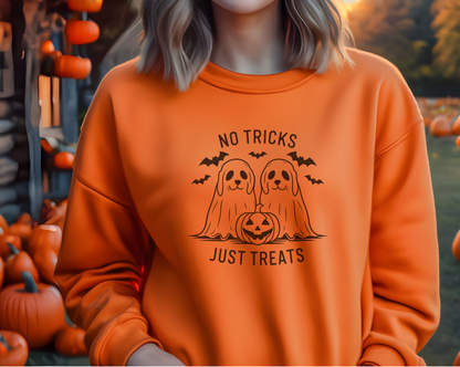 Unisex Halloween Sweatshirt with Ghost Dog & "No Tricks, Just Treats" Slogan