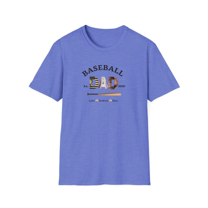 Custom Baseball Dad T-Shirt: with Children's Names & Est. Year