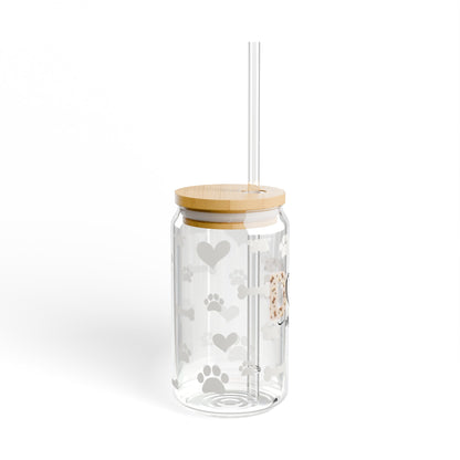 Custom Dog Mom Drinking Glasses with Bamboo Lids and Straw 16 oz.