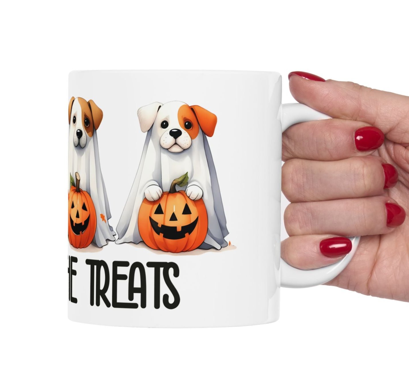 Fun Halloween Mug – Dogs in Ghost Costumes for Treats 11oz