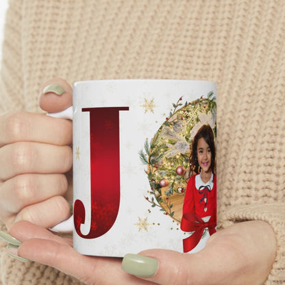 Personalized Christmas Mug with Photo & "JOY" Design