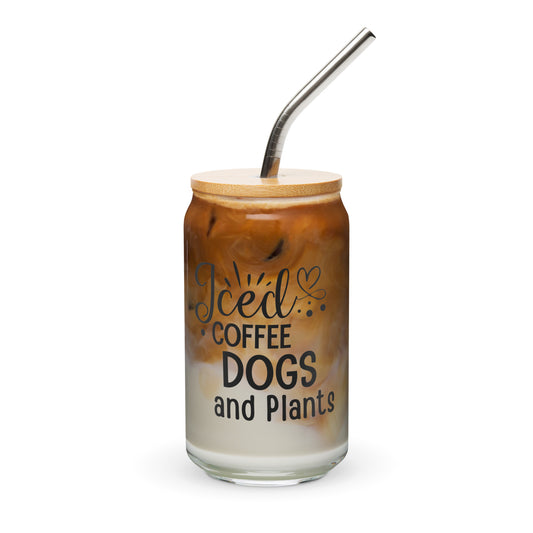 Iced Coffee Can-Style Glass whit Metal Straw Perfect for Dog Lovers