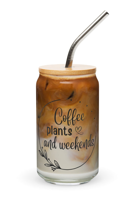 Coffee, Plants & Weekends Glass with metallic Straw 16 oz