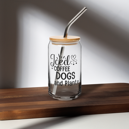 Iced Coffee Can-Style Glass whit Metal Straw Perfect for Dog Lovers