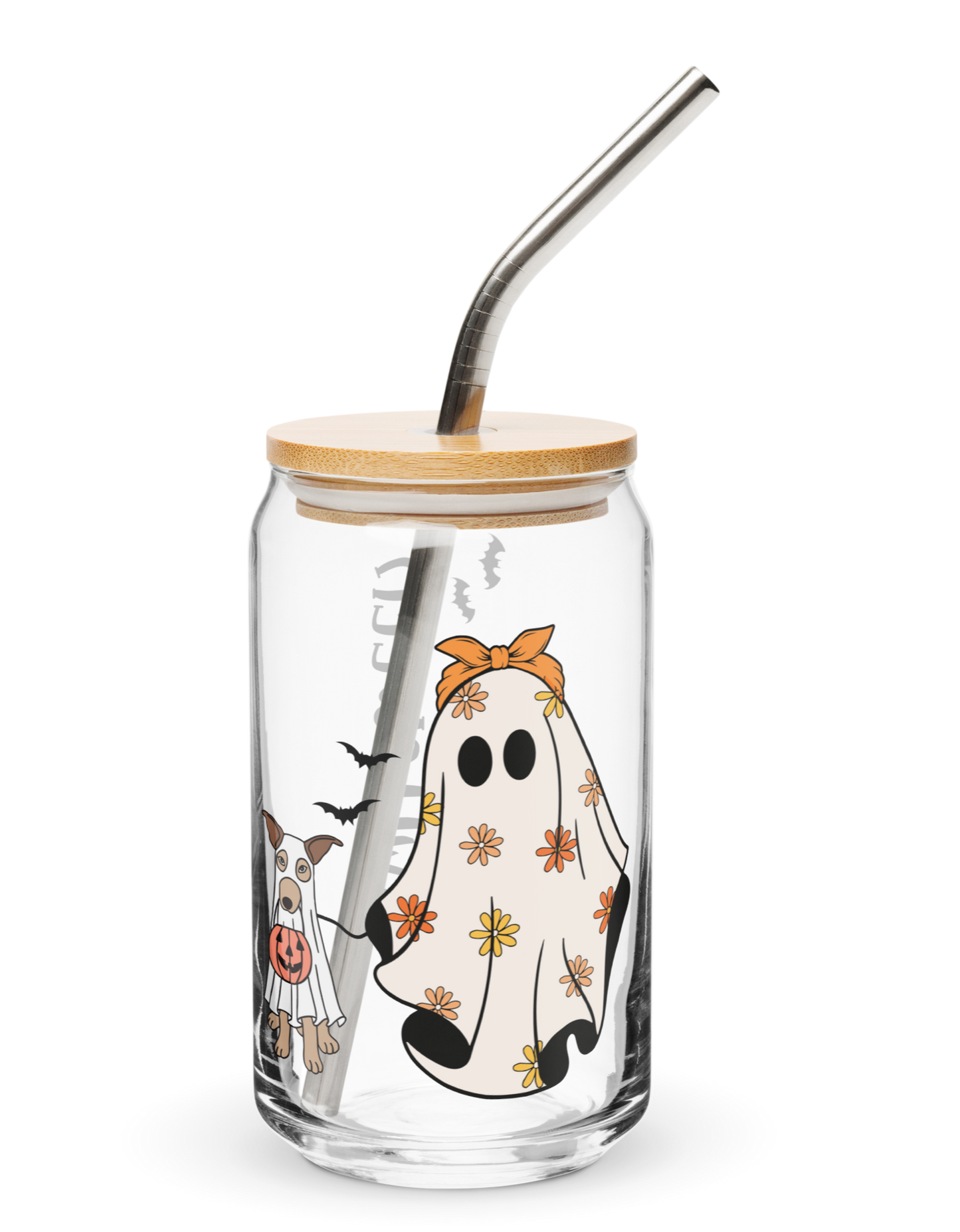 Ghost and Trick-or-Treating Dog Glass with straw 16oz