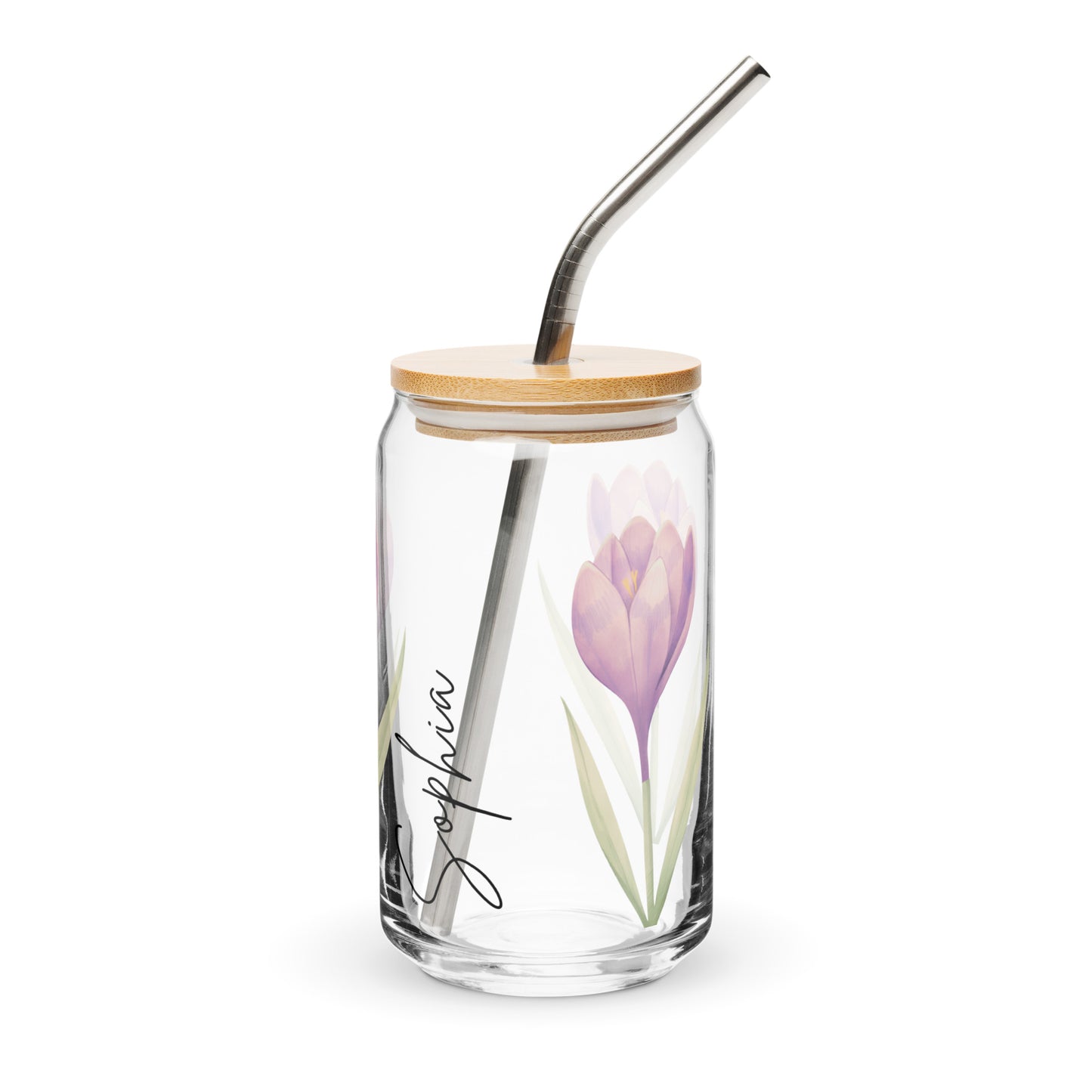 Custom Name Vintage Floral Glass with Straw 16oz.