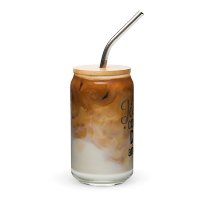 Iced Coffee Can-Style Glass whit Metal Straw Perfect for Dog Lovers